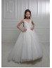 Ivory Lace Tulle Sheer Back Flower Girl Dress